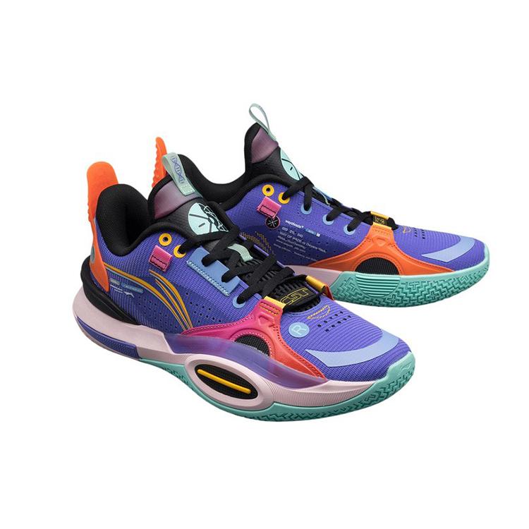 New LINING All City 10 V1 Basketball Shoes Men Low Top Fluorescent Blue Purple ABAS009-FN