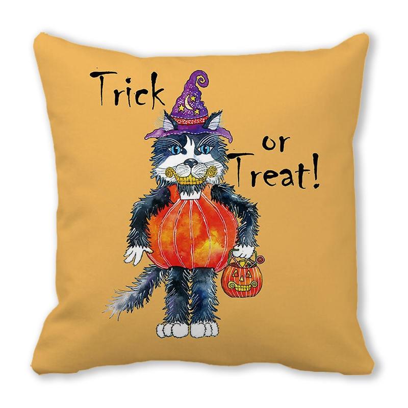 Kissenbezug für Halloween-Dekoration, schwarze Katze, Kürbislaternen-Muster, geeignet für Wohnzimmer, Sofa, Zimmerdekoration, Geschenk