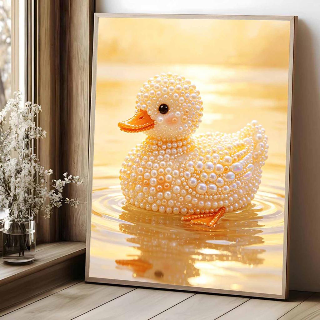 DIY Framed Pearl Painting Kit Cute Little Yellow Duck Sparkling Bead Art Canvas Ready To Display Desk Decor Home Office Craft Gift