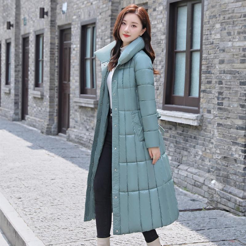 Long over-knee glossy loose down cotton clothes medium and long winter new hooded jacket