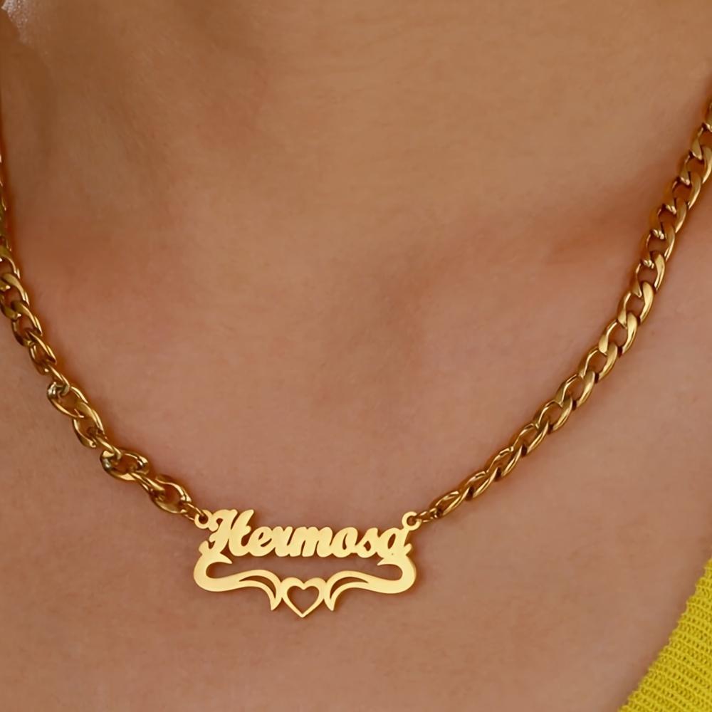 Custom Heart Ribbon Necklaces For Women Gold Color Stainless Steel Cuban Chain Name Necklace Wedding Engagement Jewelry Gift
