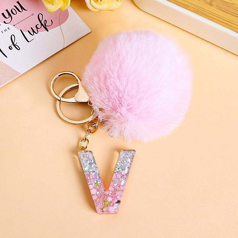 

Креативний брелок з 26 ініціалами, блискуча смола, алфавіт, підвіска-пухнастик для волосся, брелок, вишукані аксесуари для прикраси рюкзака, подарунки V