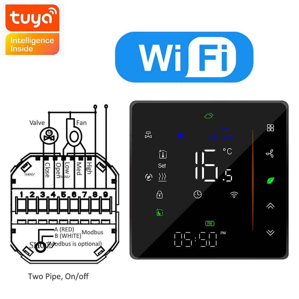 TUYA Zigbee Wi-Fi 2/4 Pipe Fan Coil Room Thermostat - HVAC Temperature Controller For Heating And Cooling 12VAC 24VAC 95-240VAC