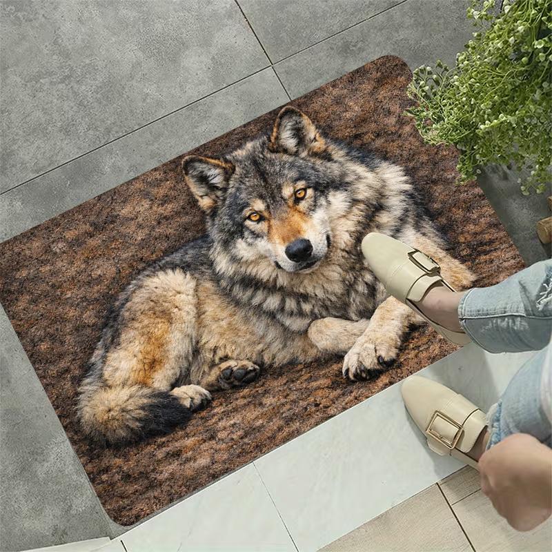 1 Stück Anti-Ermüdungs-Fußmatten, Motiv schlafender Wolf, Wasserdicht, Rutschfest, Dick gepolsterte Fußmatte, Strapazierfähige Komfort-Stehmatte für die Tür