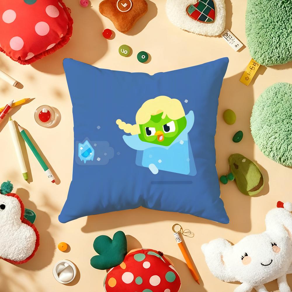 D-Duolingo Owl D-Duo Cushion Cover Plush Fabric Soft Double-Sided Printed Sofa Warm Winter Home Gift Pillow Cover