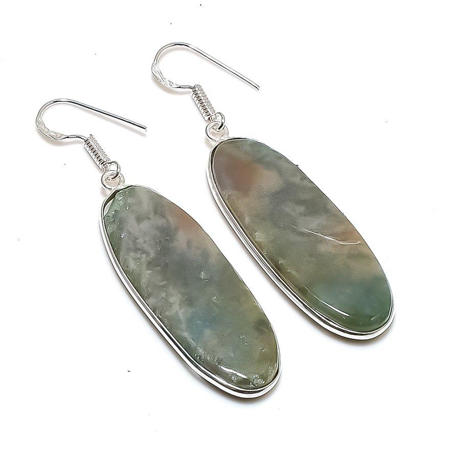 Natural Moss Agate Gemstone 925 Sterling Silver Jewelry Earring 2.36" AE-13018
