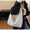 Japanese Style Chic Gingham Checkered Tote Bag Large Capacity Canvas Shoulder Bag for Women