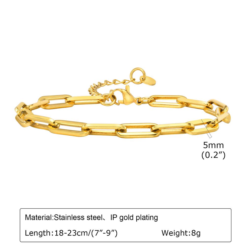 5mm Paperclip Chain Bracelets for Men Women,Waterproof Rectangle Stainless Steel Links Wristband,Trendy Zircon Gifts