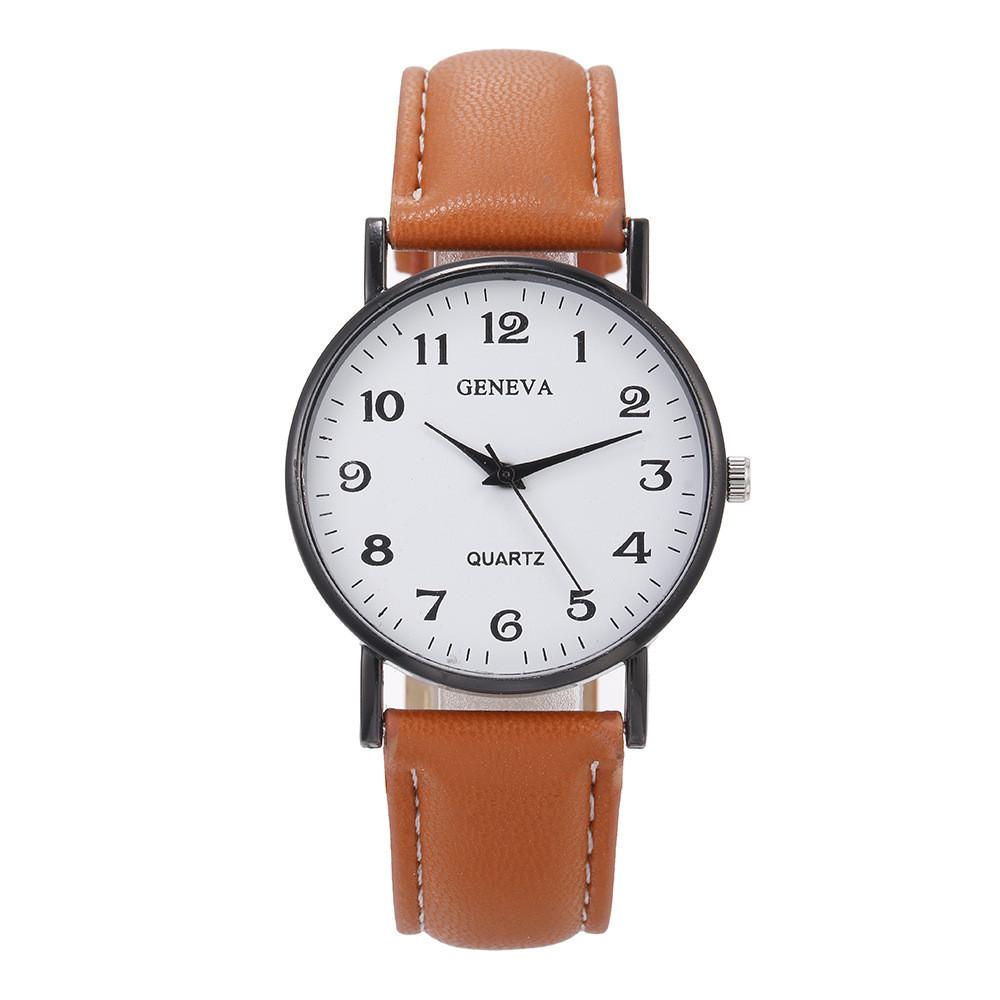 Vintage College Style Quartz Watch For Women And Men With Leather Strap And Round Dial