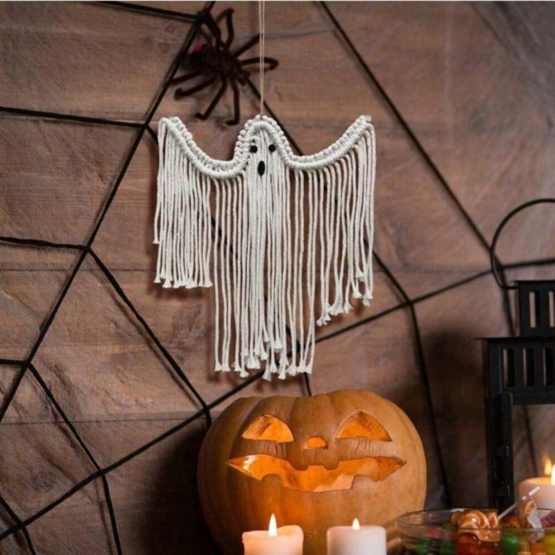 1PC Halloween Decorations Handwoven Wall Hangings Halloween Party Halloween Costumes White Ghost Ghost Decorations