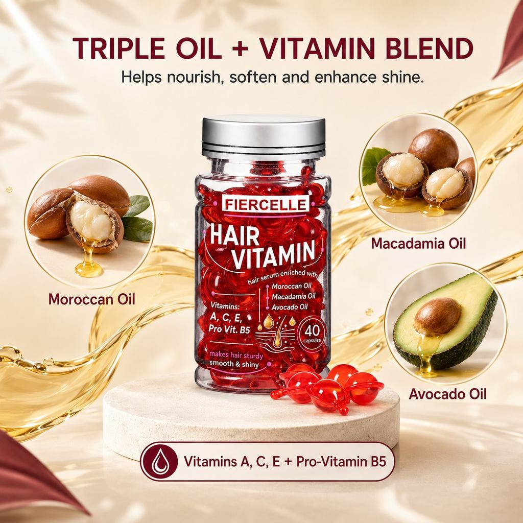 40Pcs Hair Vitamin Serum Capsules - Hair Serum With Vitamin A C E Pro B5, Hair Oil Capsules Enriched