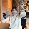 Womens Warm Knitted Full Finger Gloves Outdoor Riding Touchable Screen Colorblock Letters Label Decor Thermal Mittens