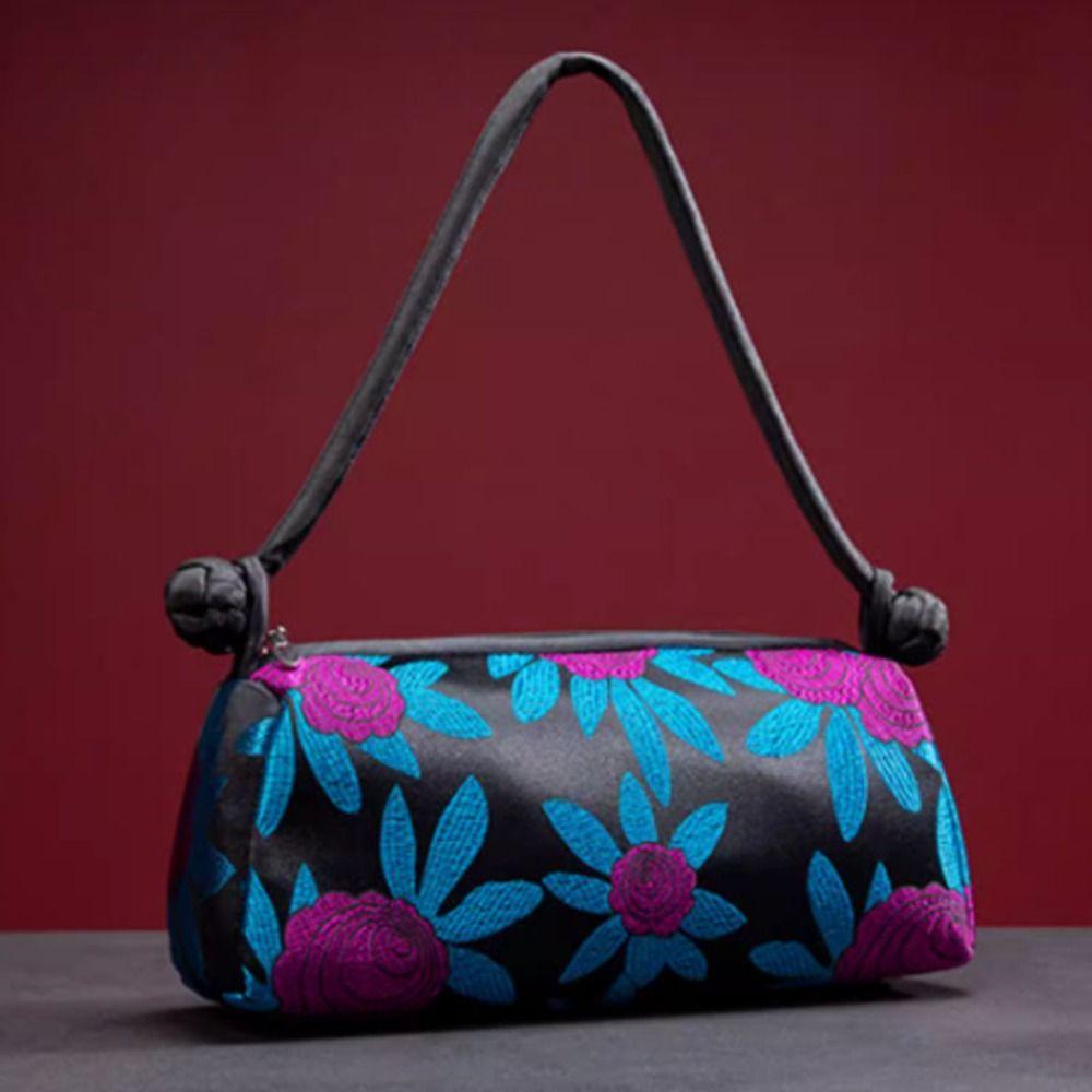Fashion Silk Embroidered Women Handbag Zipper Chinese Style Design Clutch Bag Knot Retro Cosmetic Bag Gifts