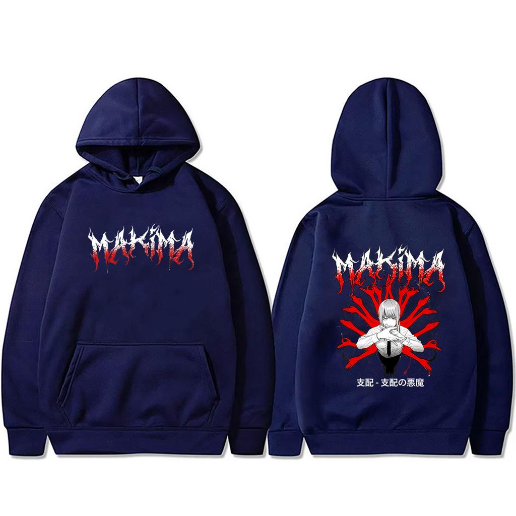 Anime Chainsaw Man Hoodie Retro Cartoon Makima Graphic Print Pullover Hoodies Unisex Manga Casual Oversized Hooded Sweatshirt