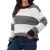Women's Pullover Top Cross-border European and American Women's Clothing Autumn and Winter New Casual Loose Woven Sweater Contrasting Stripes Splicing