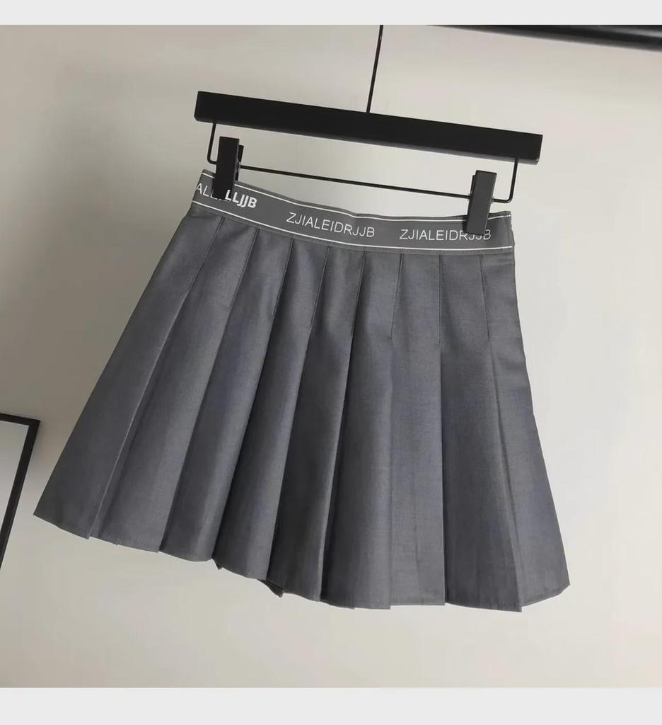 Japanese Style High-Waisted Pleated Skirt: Slim, Anti-Exposure A-Line with English Letter Print - Versatile for Spring and Autumn