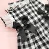Yousheng Dog Dress Round Neck Lace Patchwork Fake Pearls Decor Plaid Print Pet Dog Cat Princess Dress Daily Wear