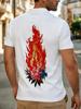 Men's Outdoor Polo Shirt, Available in Multiple Sizes, Features a White Base with a Campfire Print on the Chest. Stylish, Casual, and Comfortable,