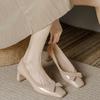 New Spring Square Head Thick Heel Single Shoes Women's Bow Patent Leather Nude High Heels with Skirt Women's Shoes