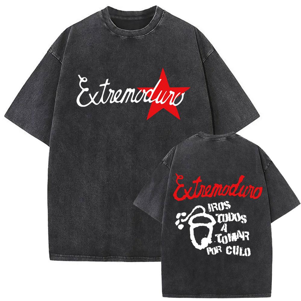 Rock Band EXTREMODURO Tour Vintage Gewaschenes T-Shirt Herren Mode Hip Hop Street T-Shirt Männlich Gothic Retro Übergroße T-Shirts