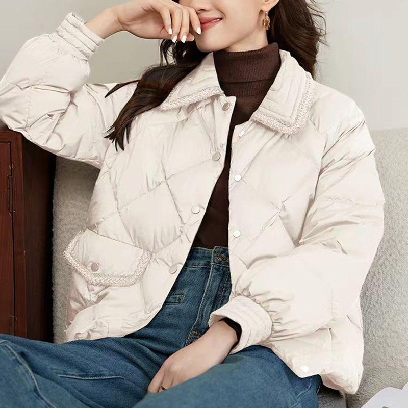2025 Damen Petite Locker geschnittene Diamantgesteppte Daunenjacke - Lässiger Leichter Wintermantel
