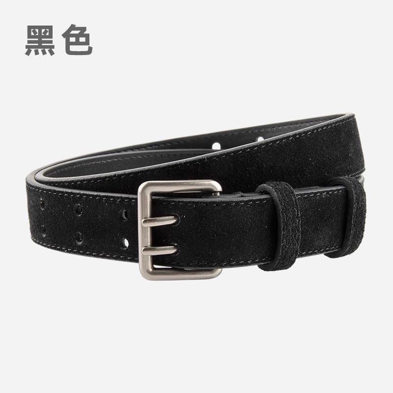 

Minimalist Frosted Belt Ladies Double Row Hole Alloy Button Head Jeans Vintage Leather Belt Ladies 105cm