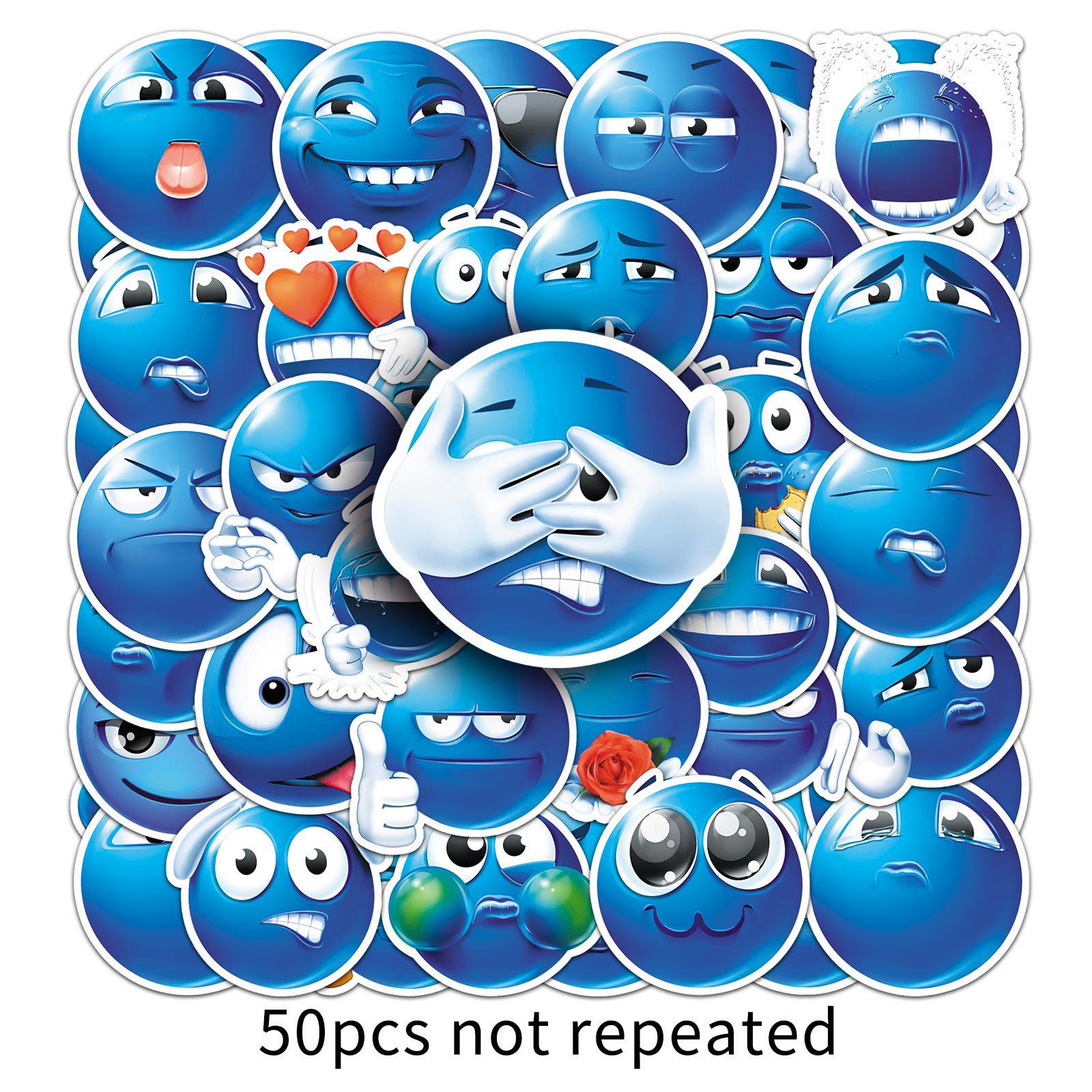 50-Piece Blue Bean Emoji Cartoon Sticker Pack - Creative Decorative Stickers for Refrigerator, Desktop, and Headphones
