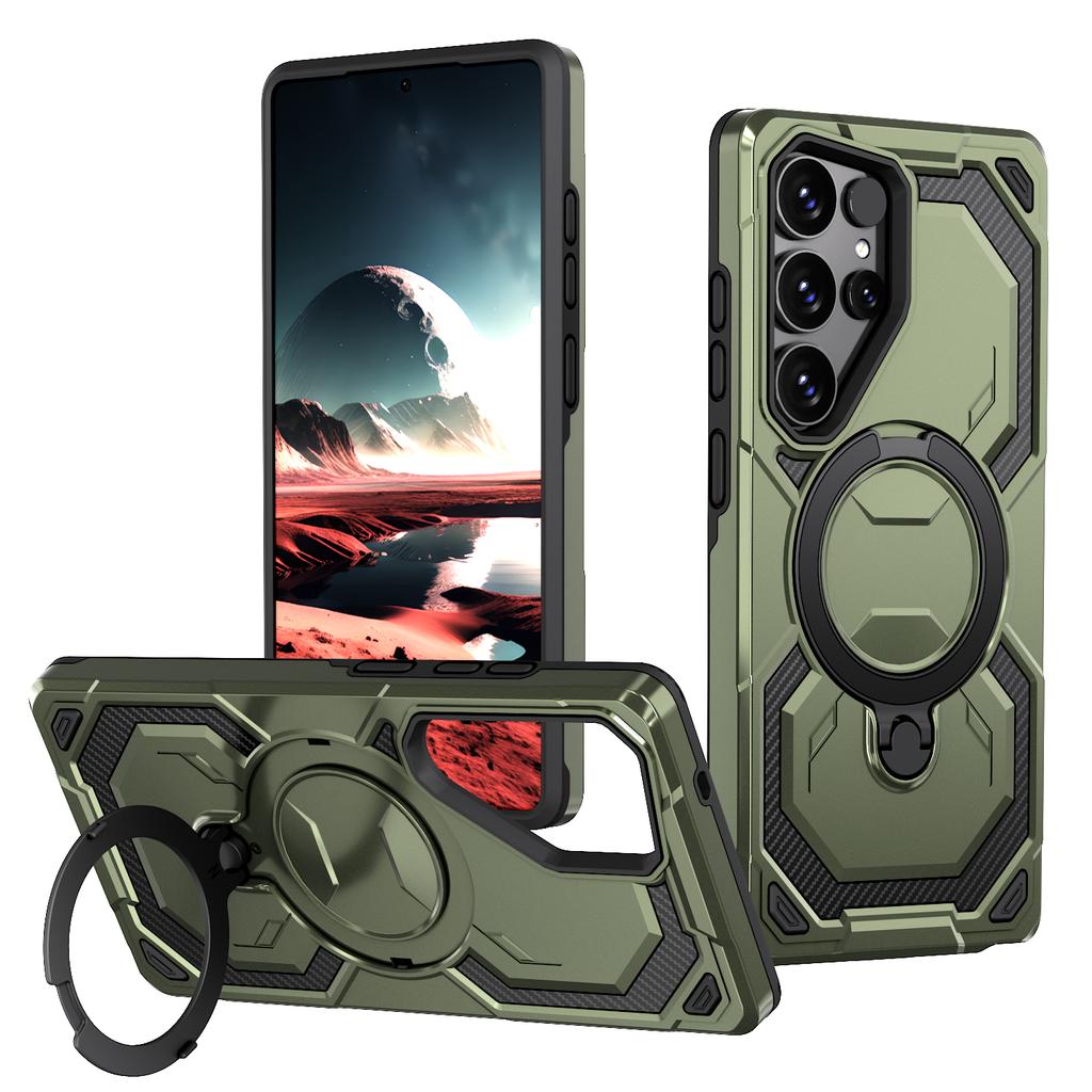 For Samsung Galaxy S25 Ultra Magnetic Case Ring Kickstand PC + TPU Hybrid Phone Cover