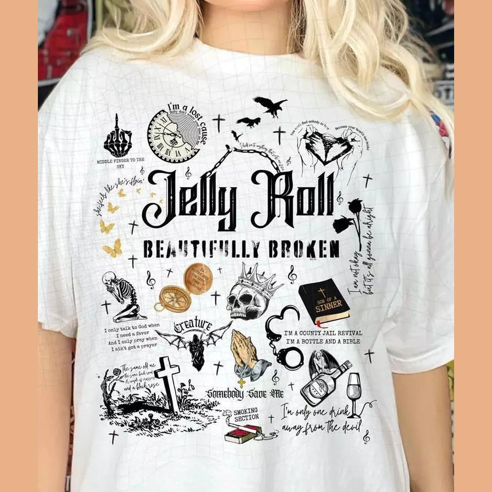 Jelly Roll 2024 Concert Shirt The Beautifully Broken Tour S-5Xl T-Shirt Unisex T-Shirt XL