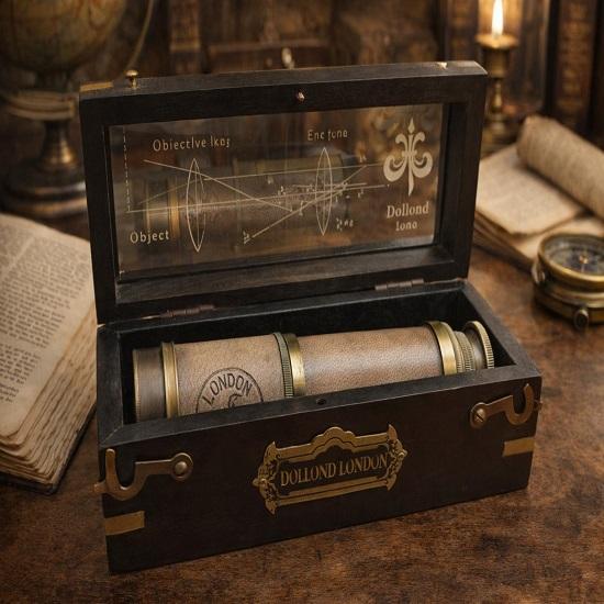 Brass Spyglass Telescope Handheld Nautical Decor with Wooden Box