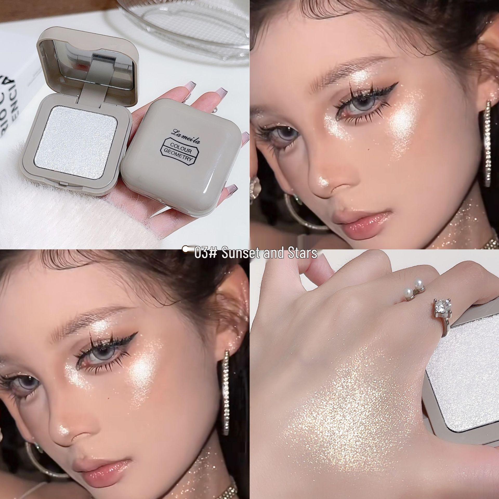 Однотонный нюдовый румяна и хайлайтер: Компактный контур с мелким глиттером, матовый, не осыпается, осветляющий