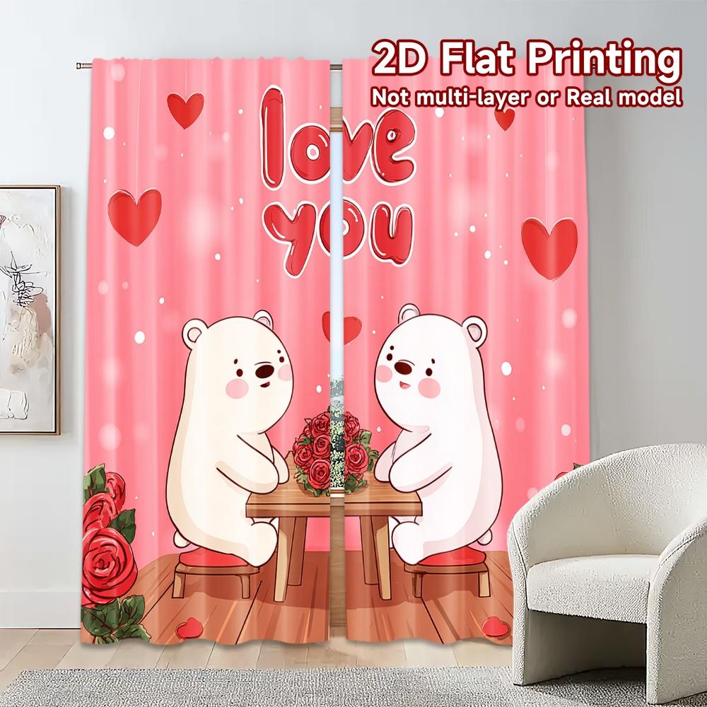 Flat Printing Jit Curtains Without Rod Bear Romance Chic Versatile Polyester Fabric Thermal Set Of 2 Made