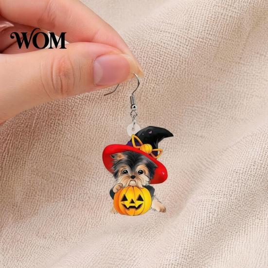 Distinctive Halloween Theme Jewelry Witch Hat Puppy Earrings, Cute Dog Pumpkin Drop Unique Pet Accessories Lightweight Acrylic Jewelry, for