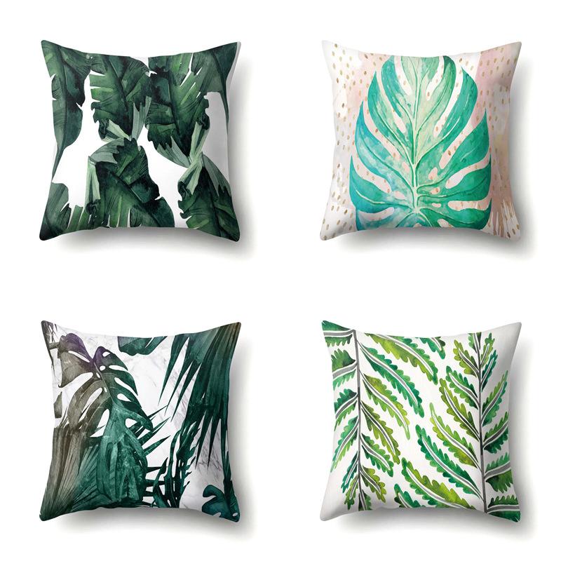 Polyester Pillowcase Ins Style Plant Flowers Nordic Printed Peach Leather Velvet Cushion Cover Sofa Waist Cushion Cover