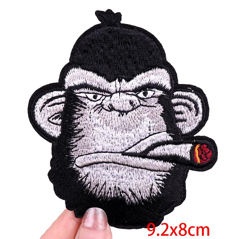 

Патч Ведмідь Король Курящий Мавпа/М язова Тварина Вишиті Патчі На Одяг Панк/Рок Патч Термонаклейки Для Одягу DIY