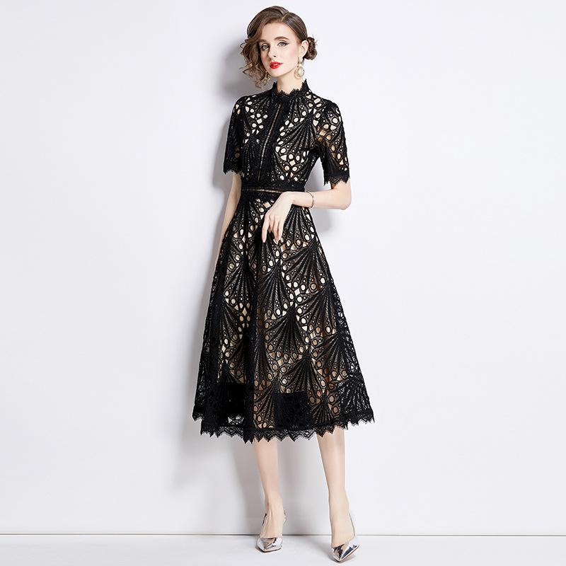 

Весенние элегантные вечерние платья с цветочным принтом, вязаное крючком, ажурное кружевное платье в стиле пэчворк, повседневное офисное платье миди, большие размеры XS