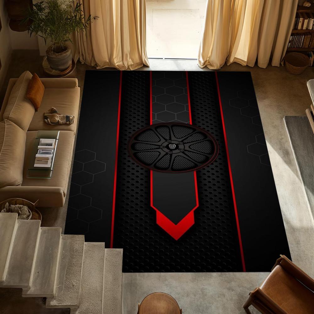Coole Neon-Sechseck-Gamer-Matte – Schwarz Rot Rutschfest Waschbar für Eingangsbereich, Flur, Küche oder Wohnzimmer