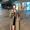 Women’s British Style Mid-Length Trench Coat - Early Spring 2025 Collection, Small Size, Fashionable Over-the-Knee Coat for Students