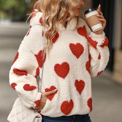 Autumn and Winter Women's Sweatshirt Plush Hooded Love Printed Pullover Long Sleeve Sweatshirt