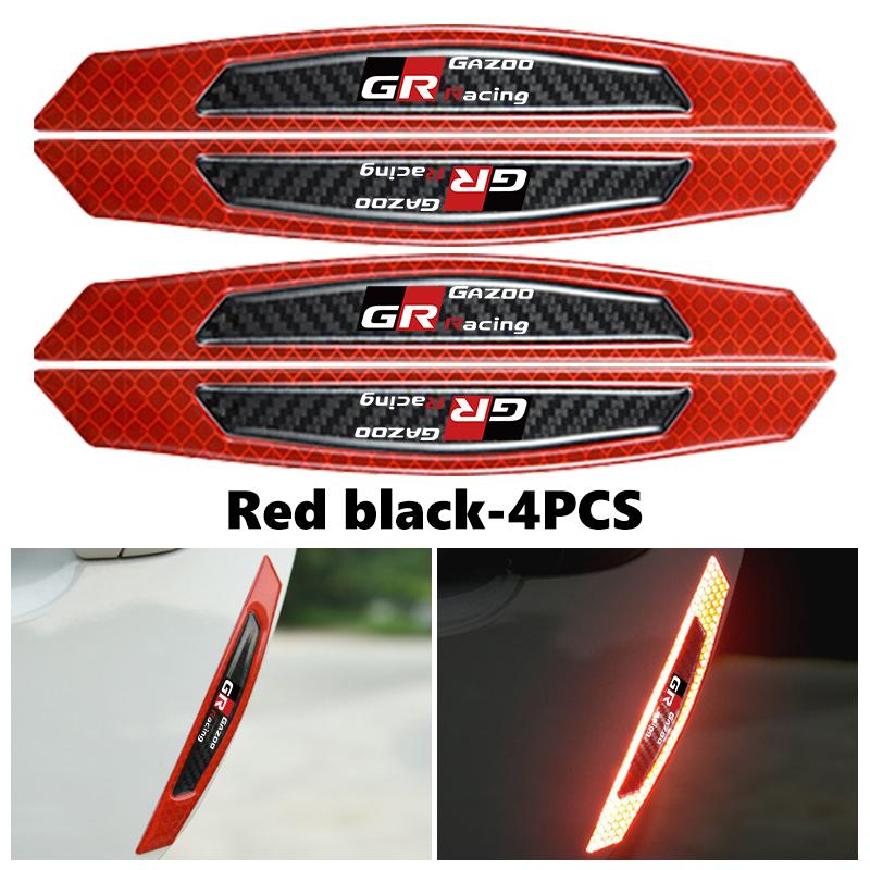 For Toyota 4Pcs Car Door Sticker Safety Warning Reflective Sticker Auto Accessories Crown GR Corolla YARIS Auris C-HR Hilux Vios