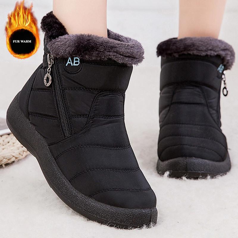 Women's Boots Winter Womens Comfortable Ankle Boots Fashion with Fur Shoes for Women Low Heels Waterproof Snow Boots Botas Mujer