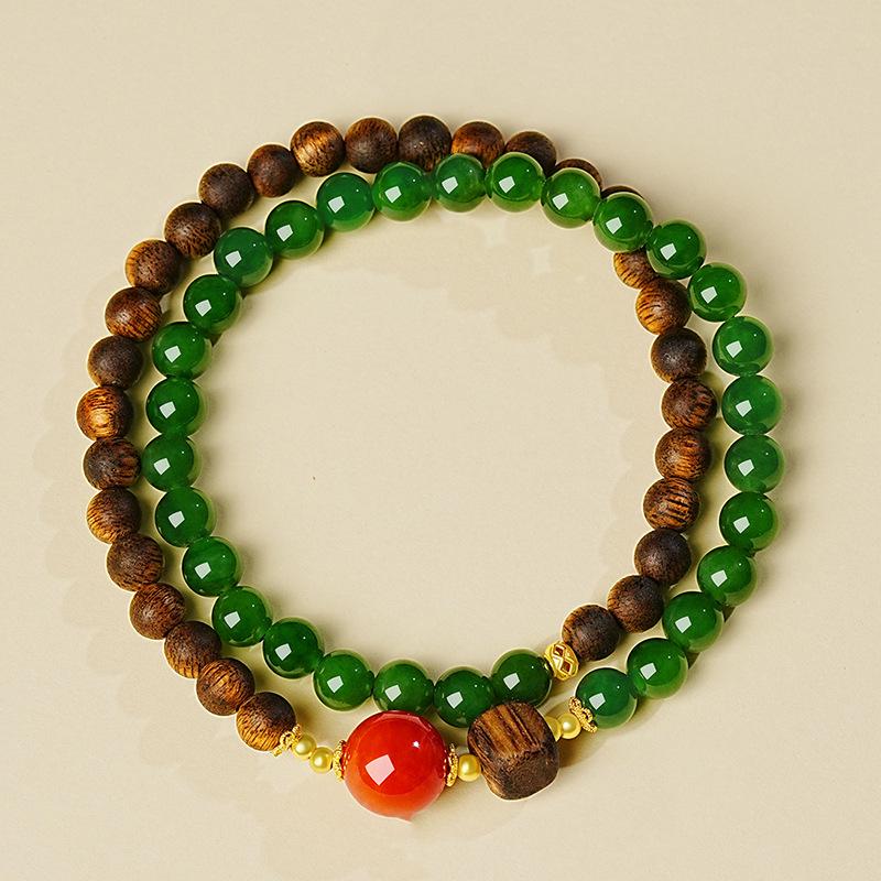 Agarwood and Biyu Jade Women's Bracelet - Gift for Mom's Birthday