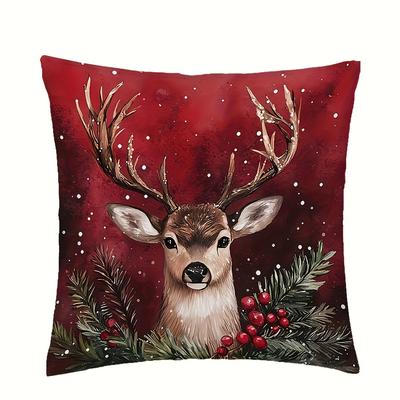 1 Vintage Christmas Deer Double-Sided Print Pillowcase | Soft Comfortable Polyester, Zipper Closure, Machine Washable, Suitable For Various Room Types