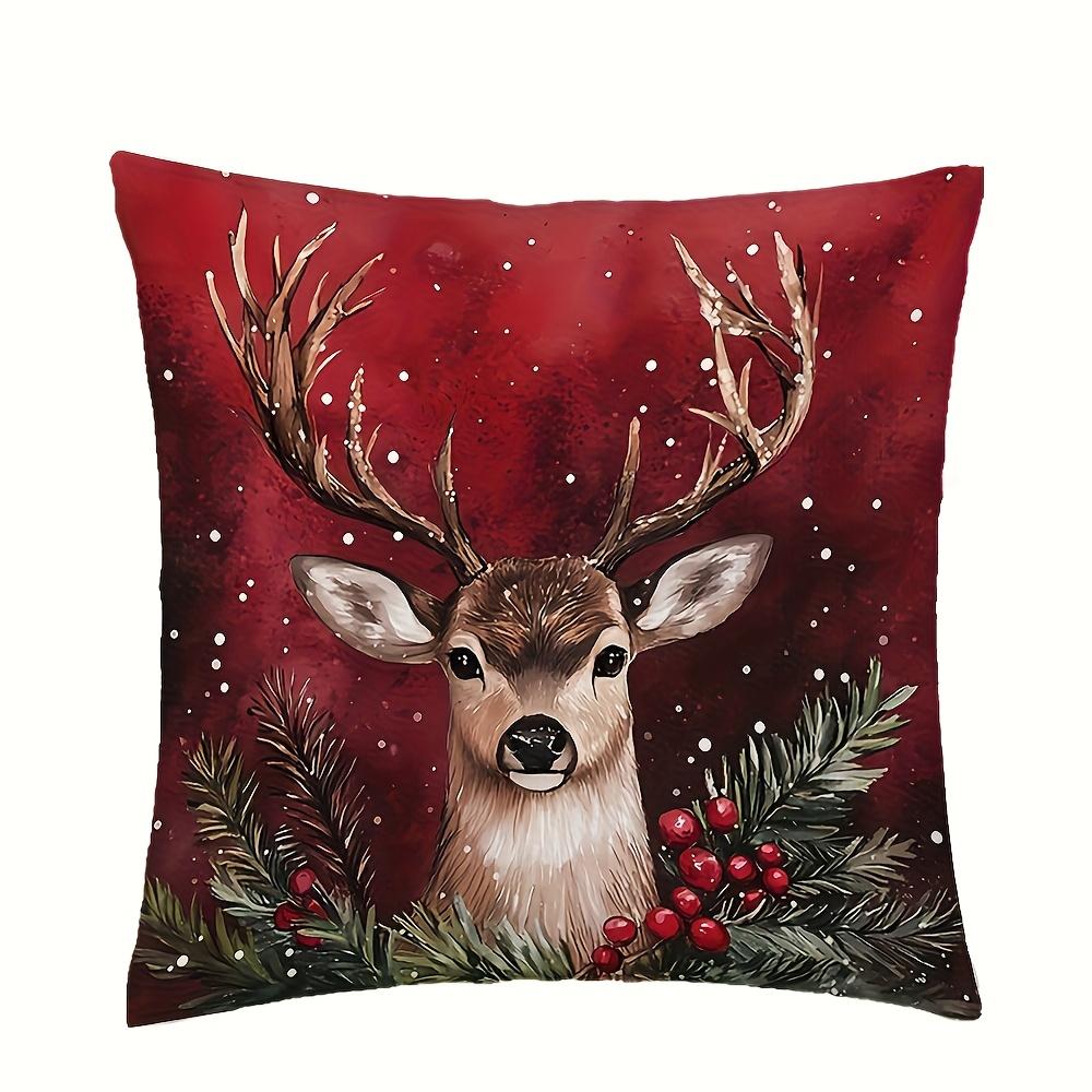 1 Vintage Christmas Deer Double-Sided Print Pillowcase | Soft Comfortable Polyester, Zipper Closure, Machine Washable, Suitable For Various Room Types