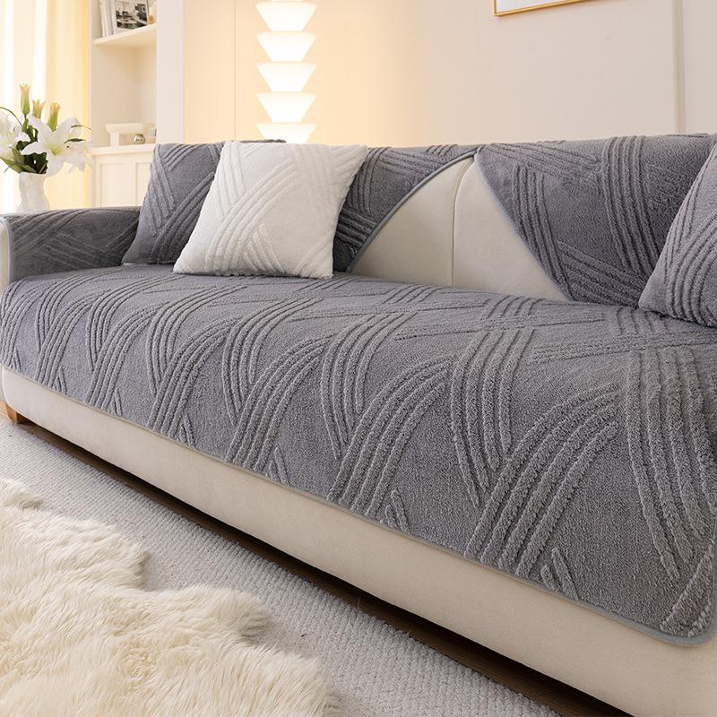 Nordic Style Thickened Sofa Cover Fabric New Fixed Anti Slip Warm Sofa Cushion Cover Straight Row for Autumn and Winter Seasons