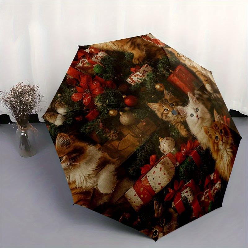 1pc Christmas Cats Themed High-quality Umbrella,Automatic Opening and Closing Umbrella,Multi-functional Umbrella G0811382