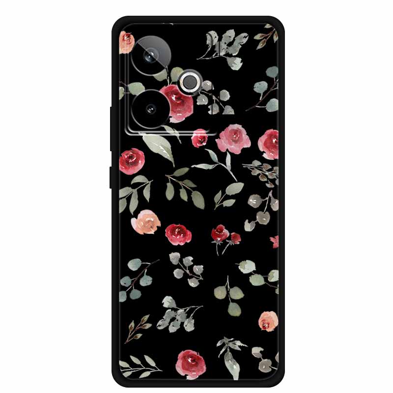 For Realme GT7 GT 7T Case Cute Floral Retro Black Silicone Soft Case Back Cover for Realme GT 7 TPU Funda For Realme GT 7T Coque