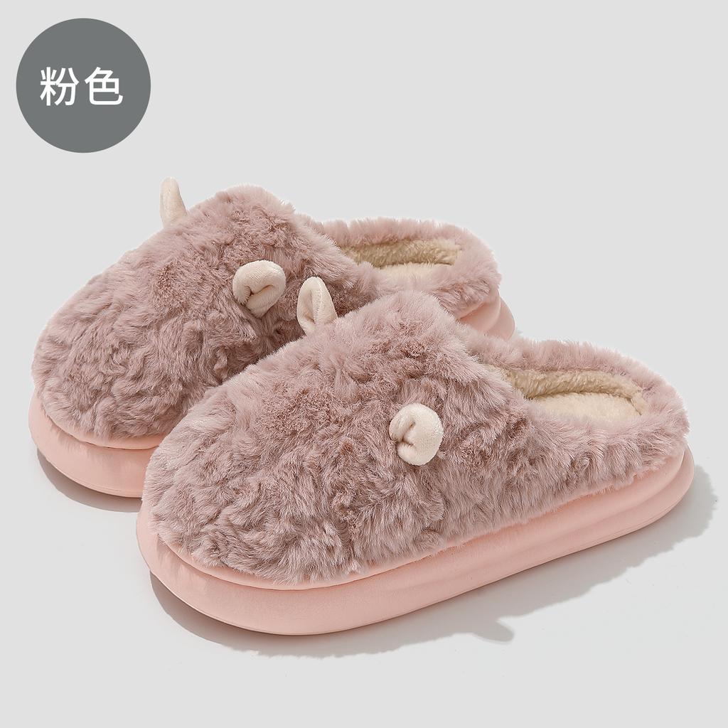 Home cotton slippers winter indoor household plush plush warm cute ears fluffy slippers winter