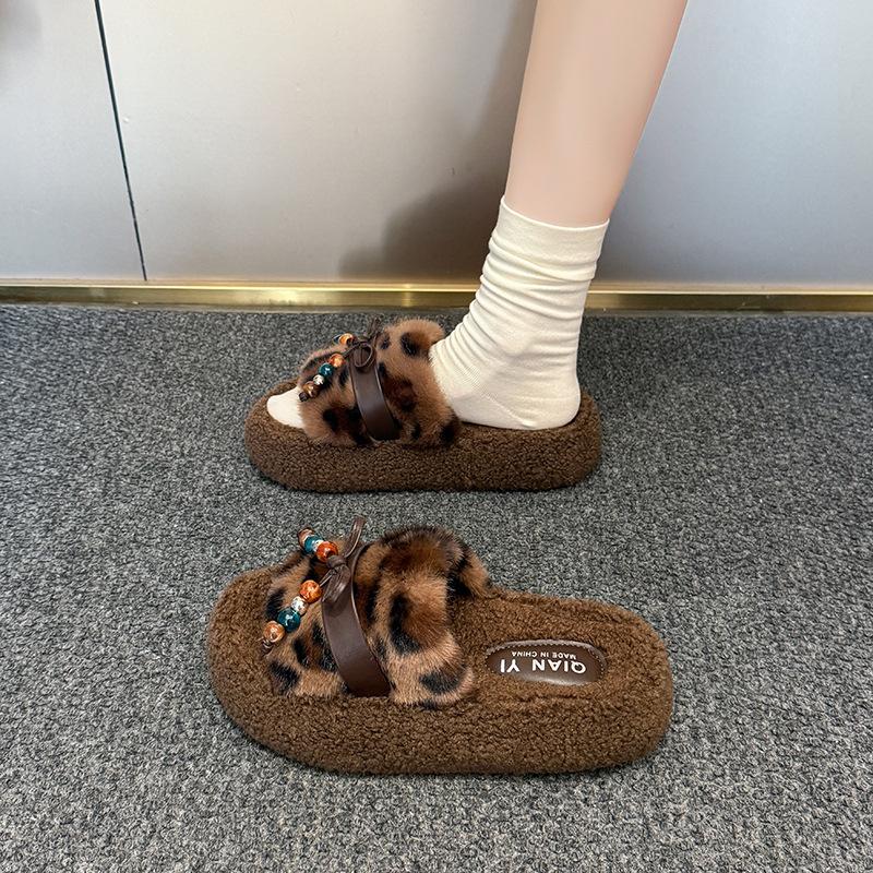 

Internet celebrity retro fringed fluffy slippers women s 2025 autumn new wear versatile casual soft bottom lazy one-word drag 41 коричневый
