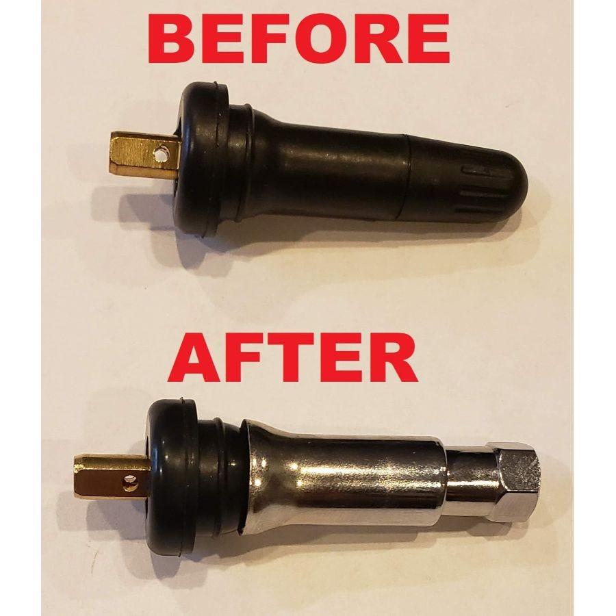 Universal TPMS Chrome Valve Stem Sleeve Covers and Cap Dress Up Kit- Set of